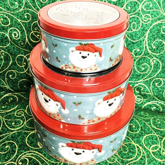 COOKIE Cake Candy Christmas Metal Set of 3 Storage Tins  Canisters NWT - Picture 5 of 7